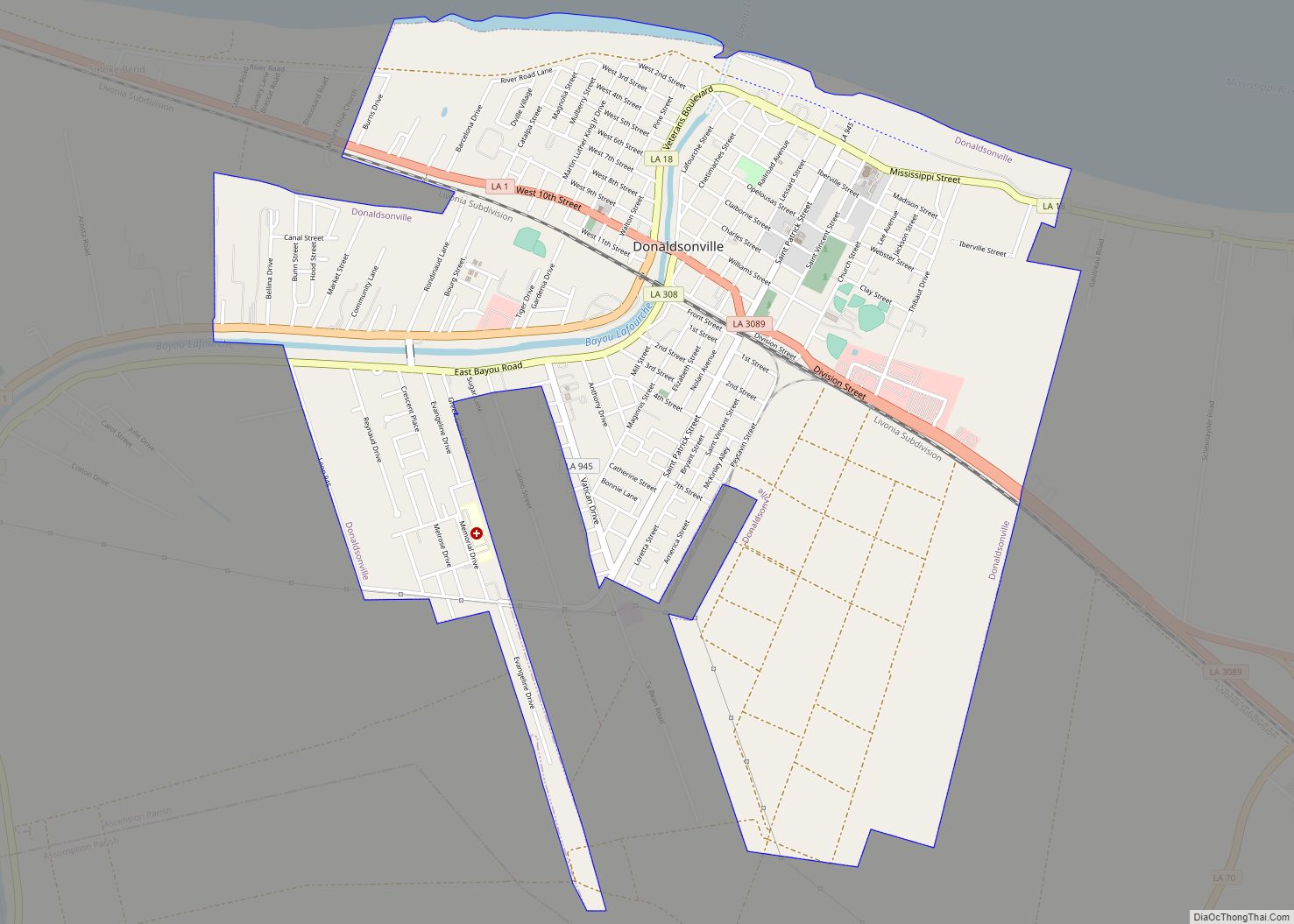 Map of Donaldsonville city