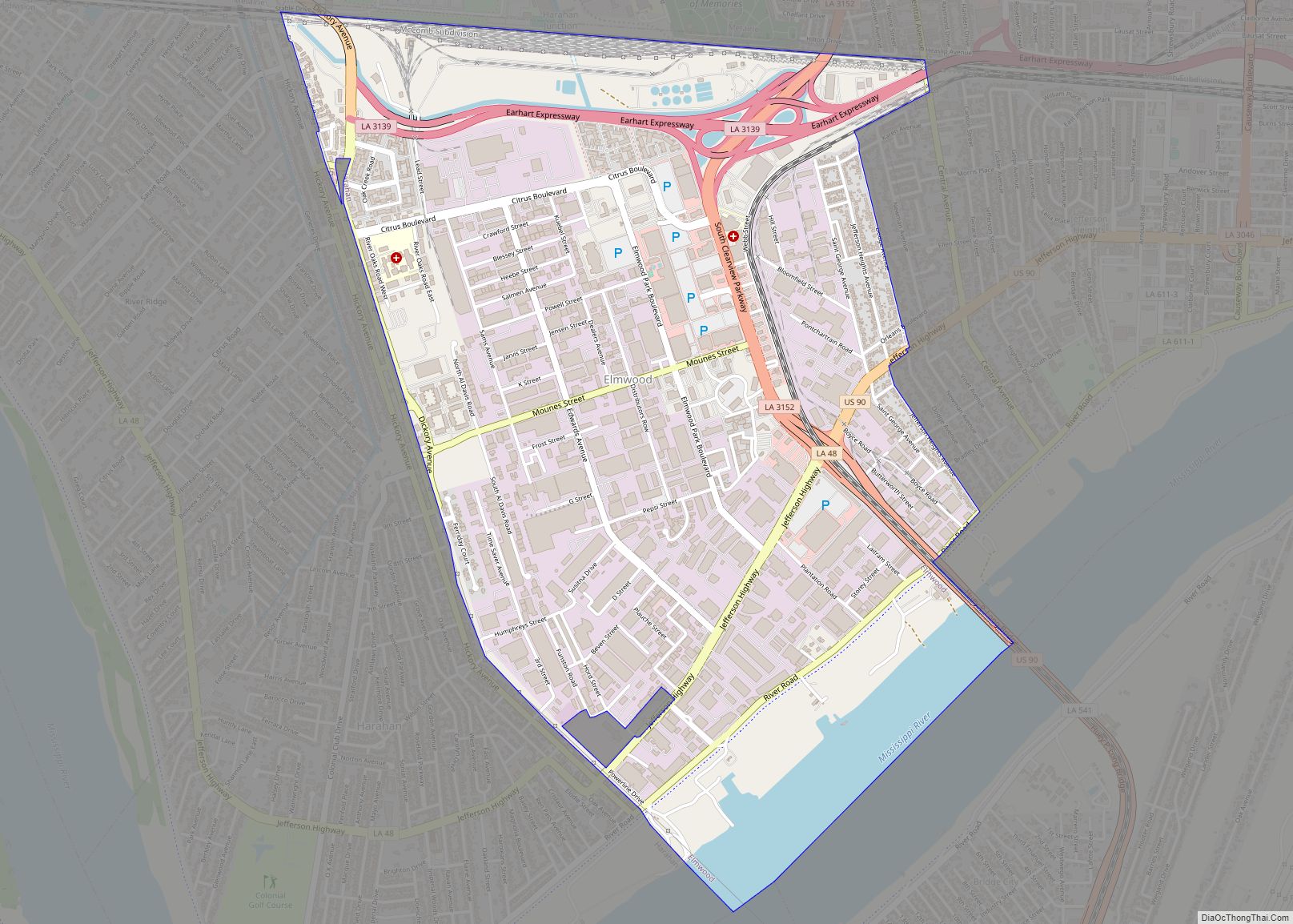 Map of Elmwood CDP, Louisiana