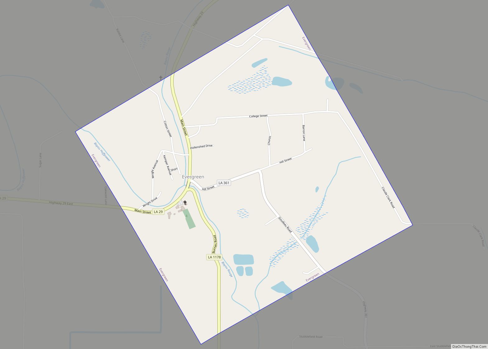 Map of Evergreen town, Louisiana