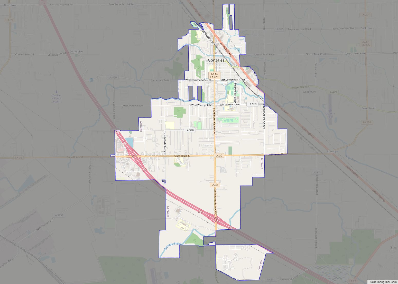 Map of Gonzales city, Louisiana