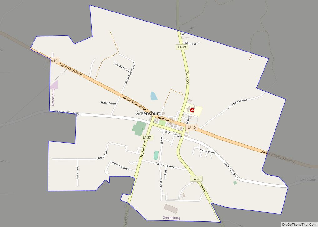 Map of Greensburg town, Louisiana