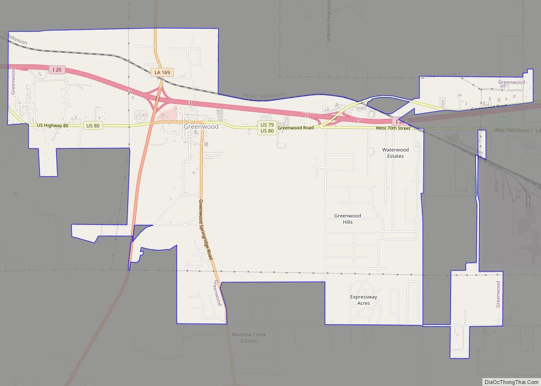 Map of Greenwood town, Louisiana