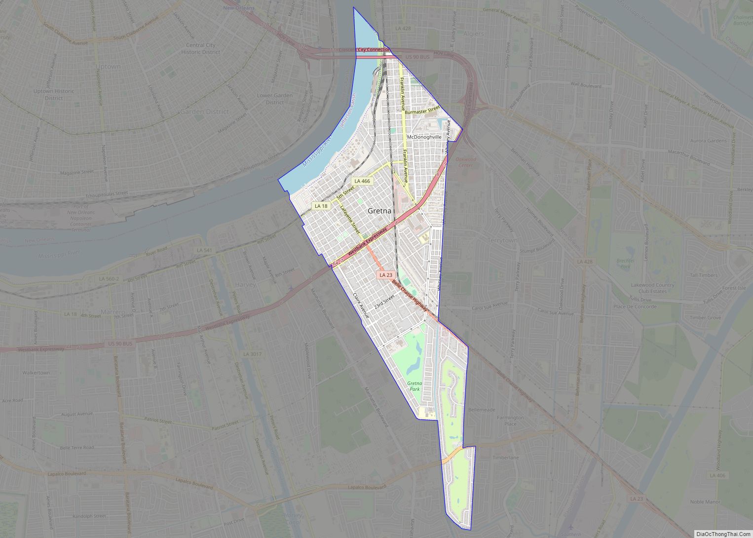 Map of Gretna city, Louisiana