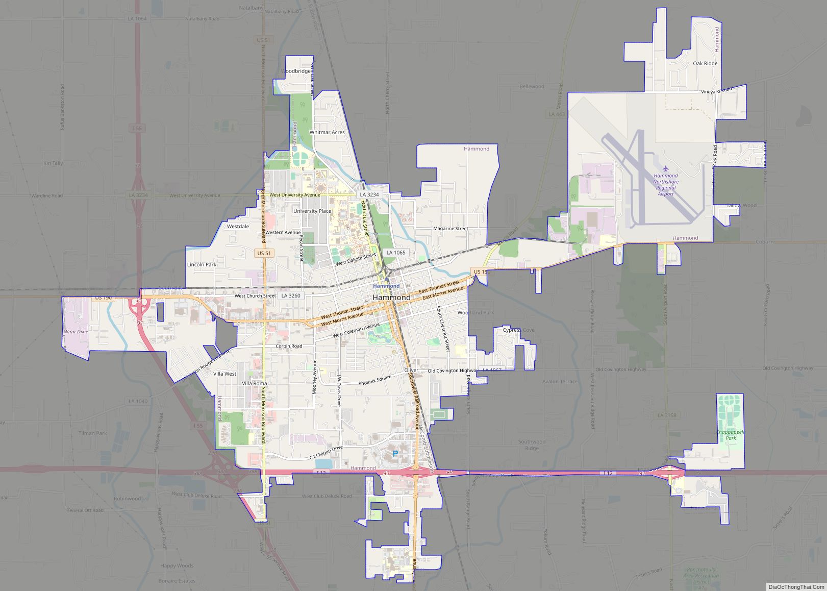 Map of Hammond city, Louisiana