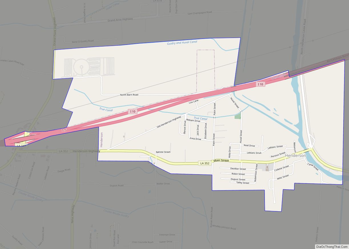 Map of Henderson town, Louisiana