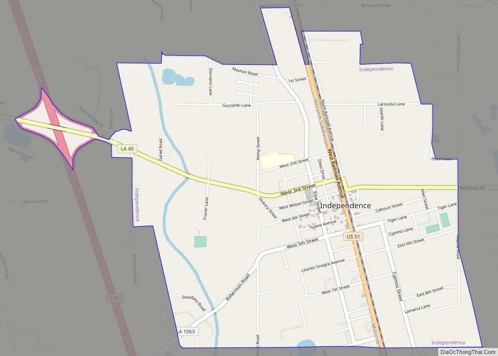 Map of Independence town, Louisiana