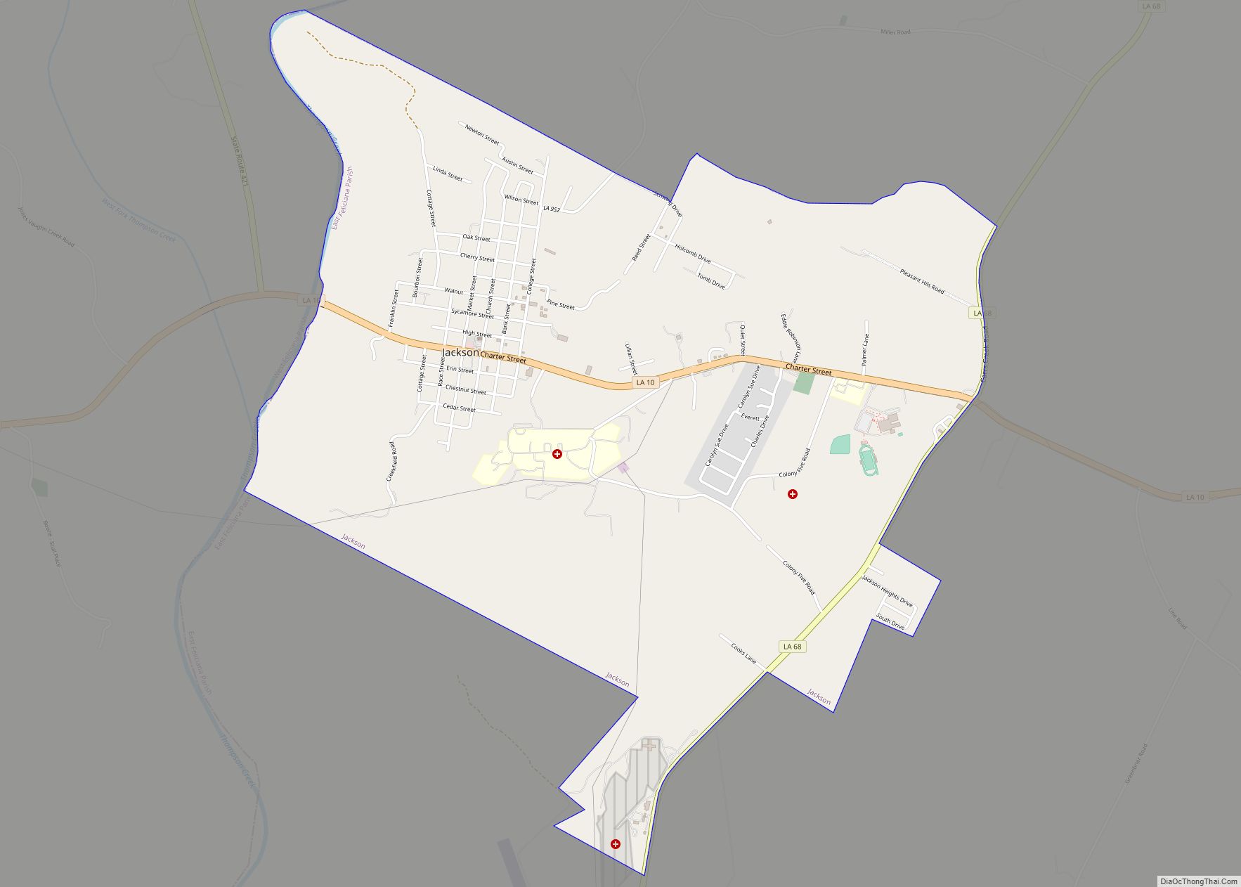 Map of Jackson town, Louisiana