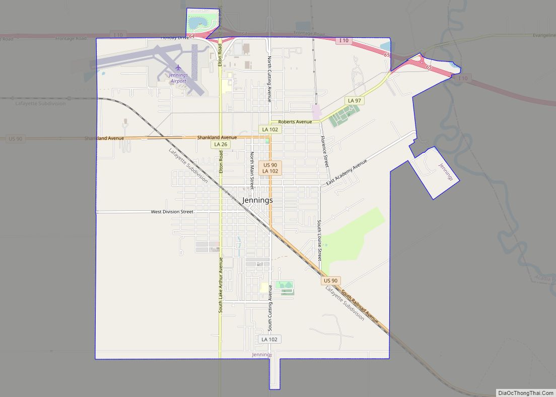 Map of Jennings city, Louisiana