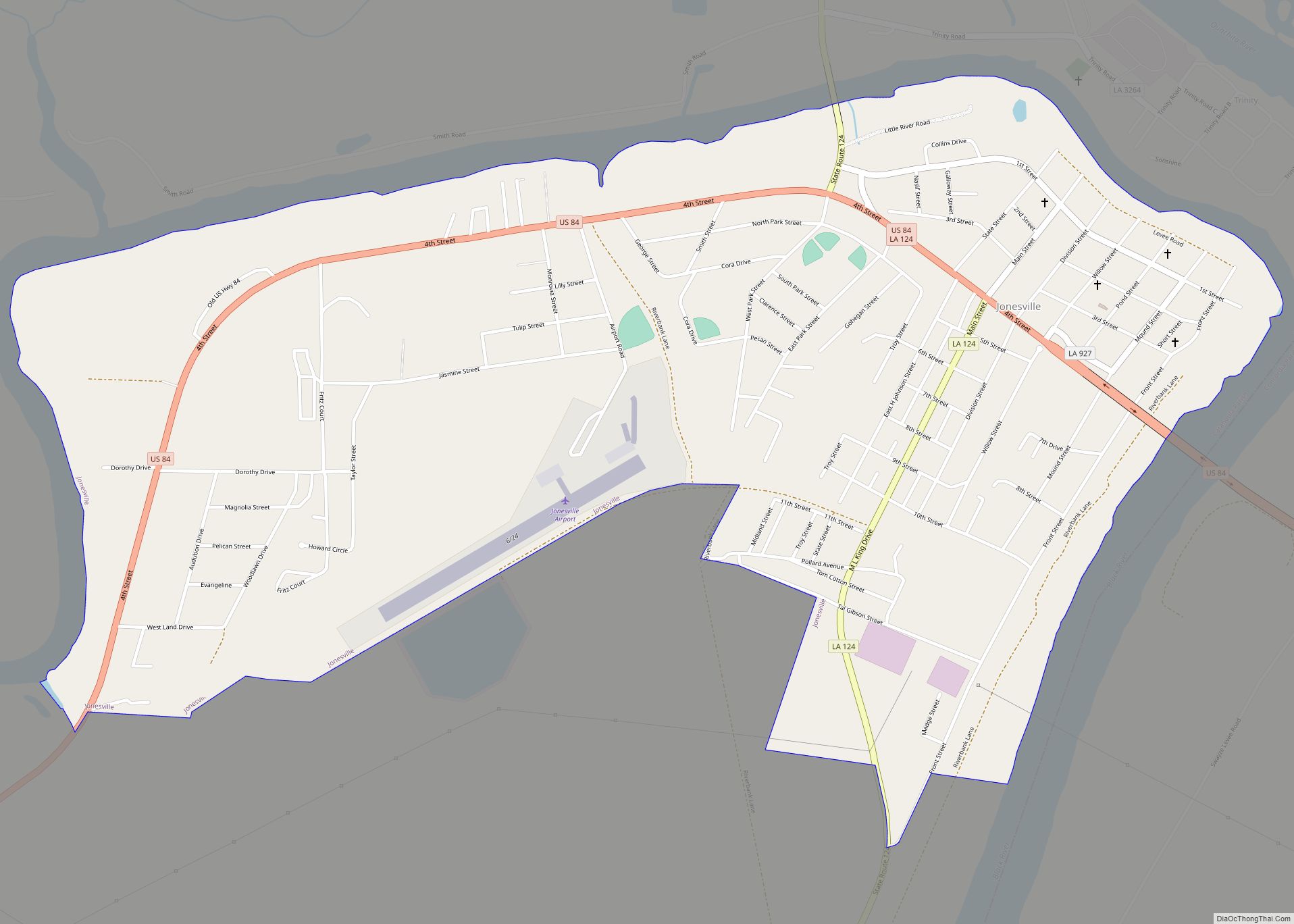 Map of Jonesville town, Louisiana