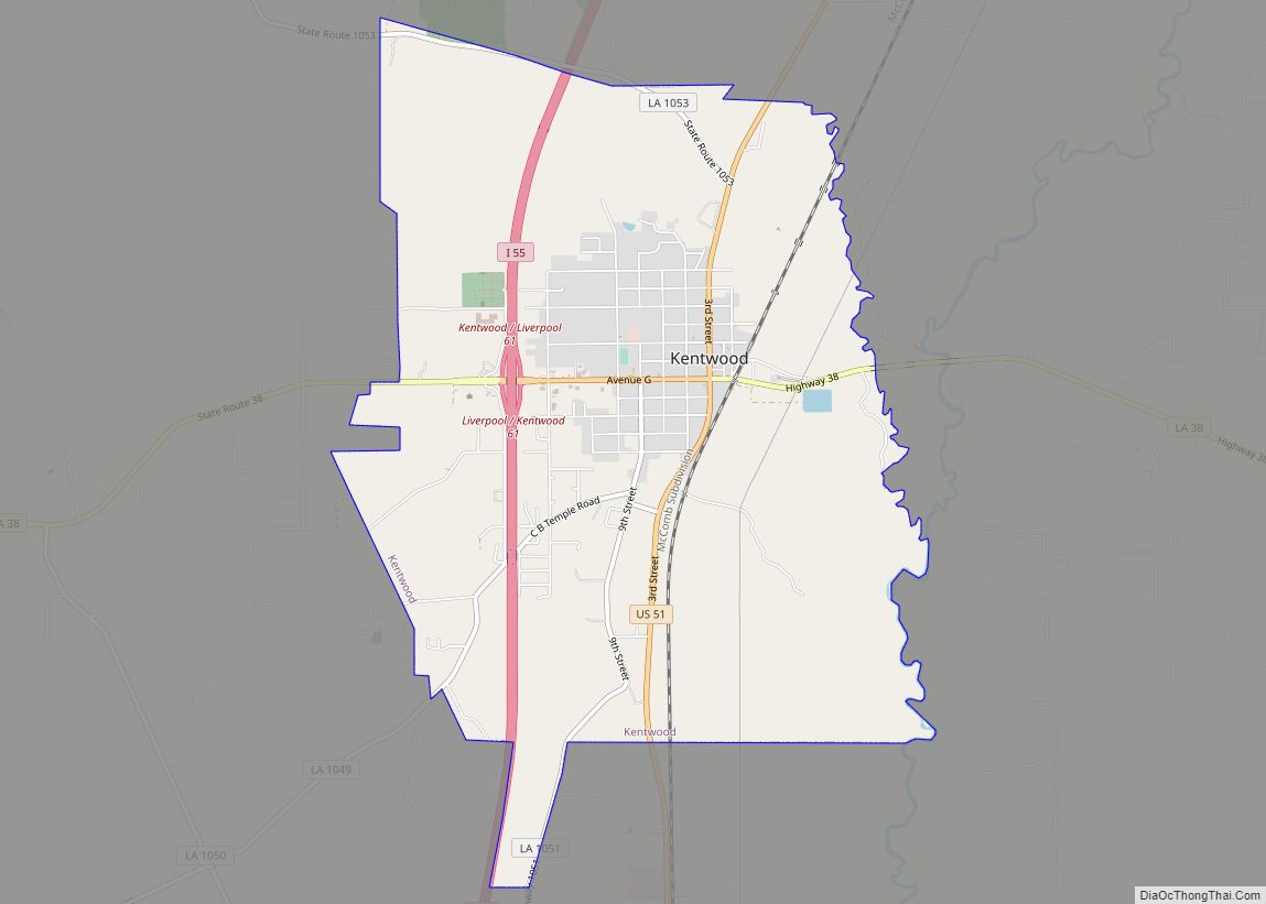 Map of Kentwood town, Louisiana