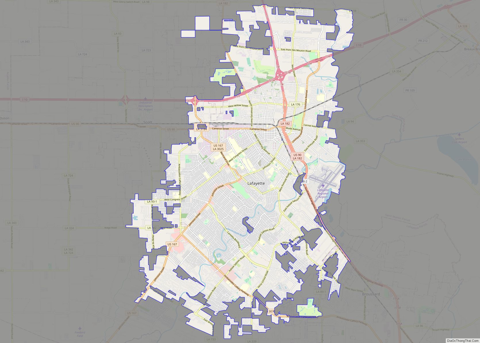 Map of Lafayette city, Louisiana