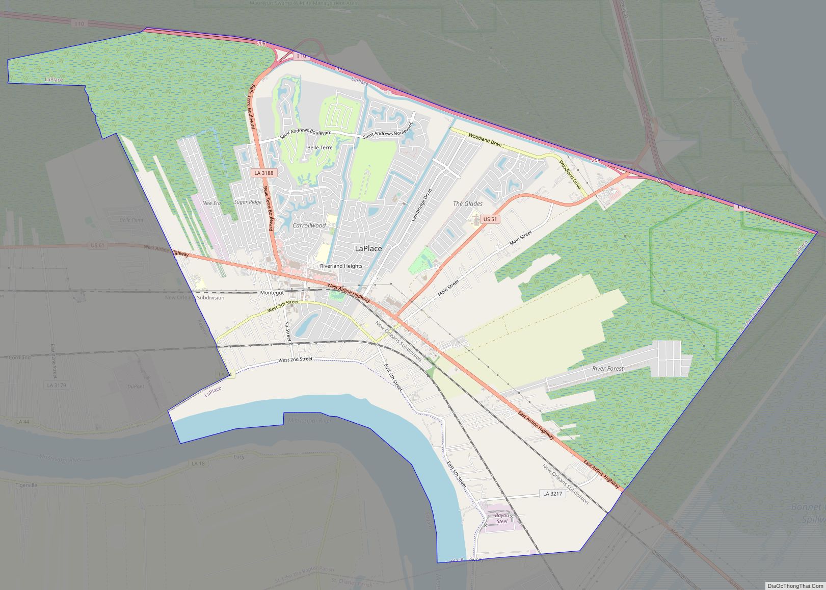 Map of Laplace CDP, Louisiana