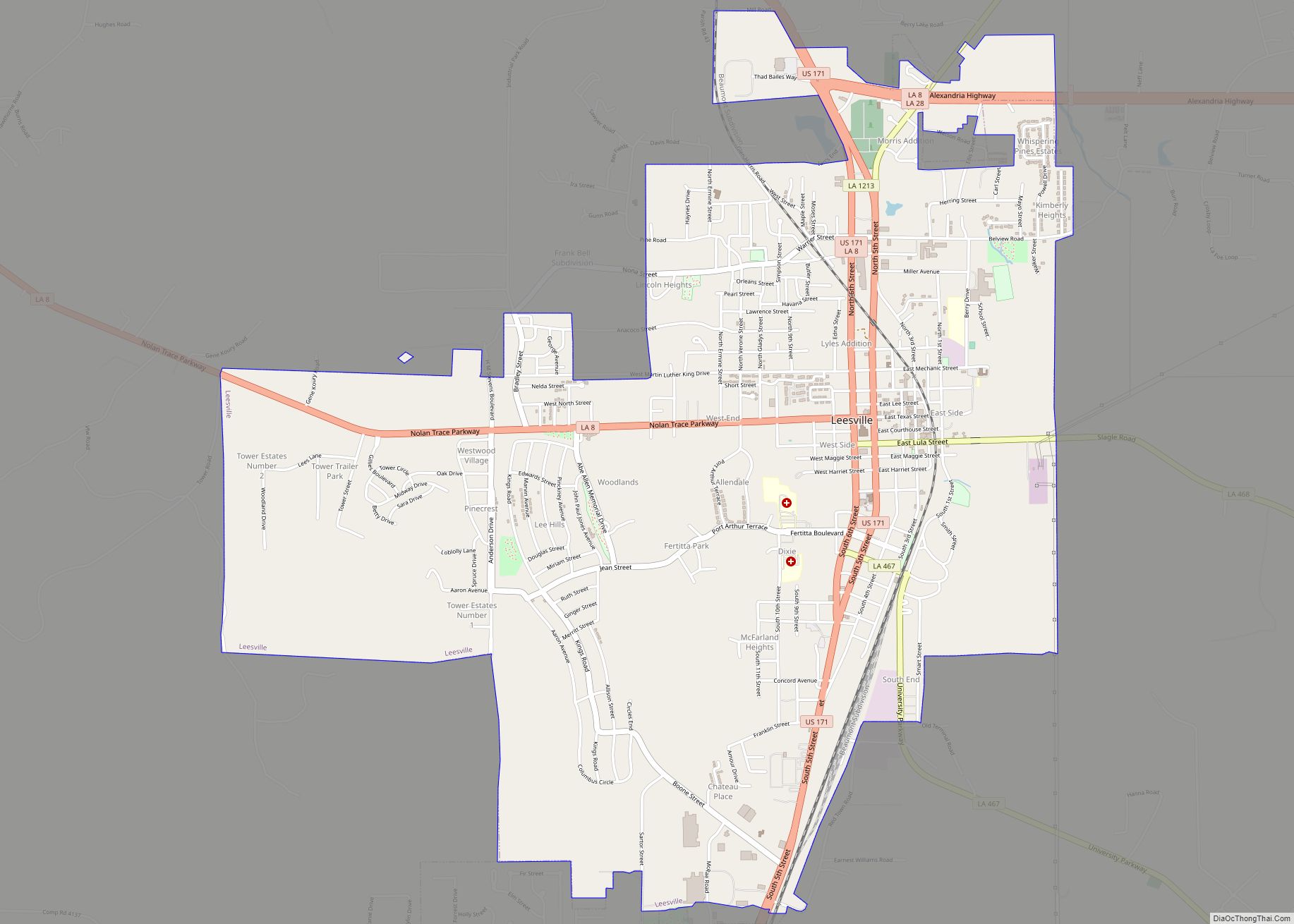 Map of Leesville city, Louisiana