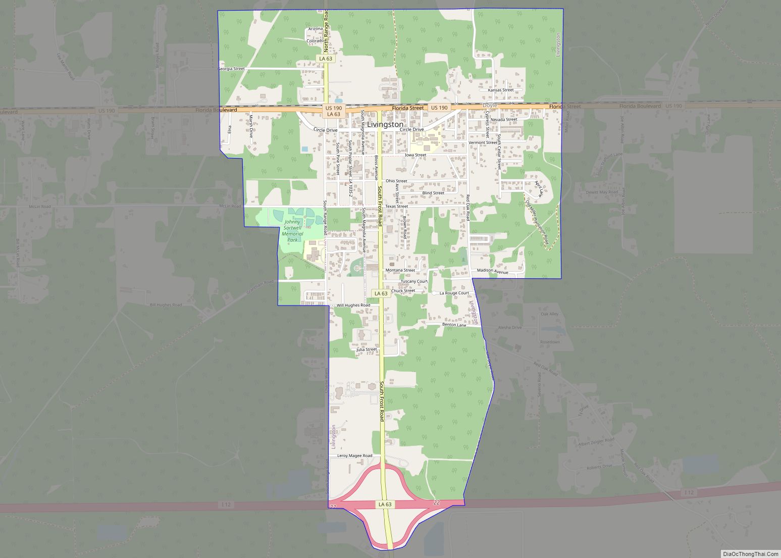 Map of Livingston town, Louisiana