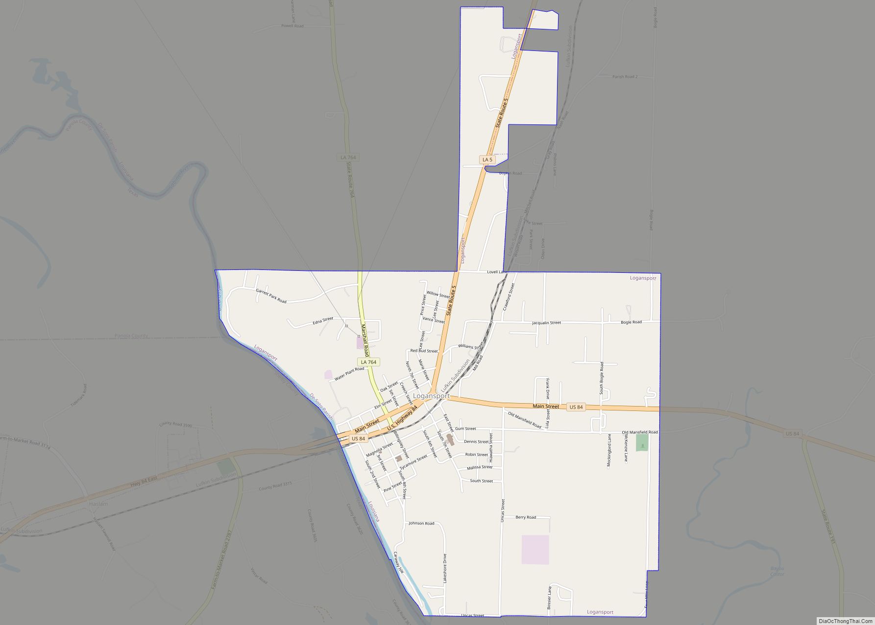 Map of Logansport town, Louisiana