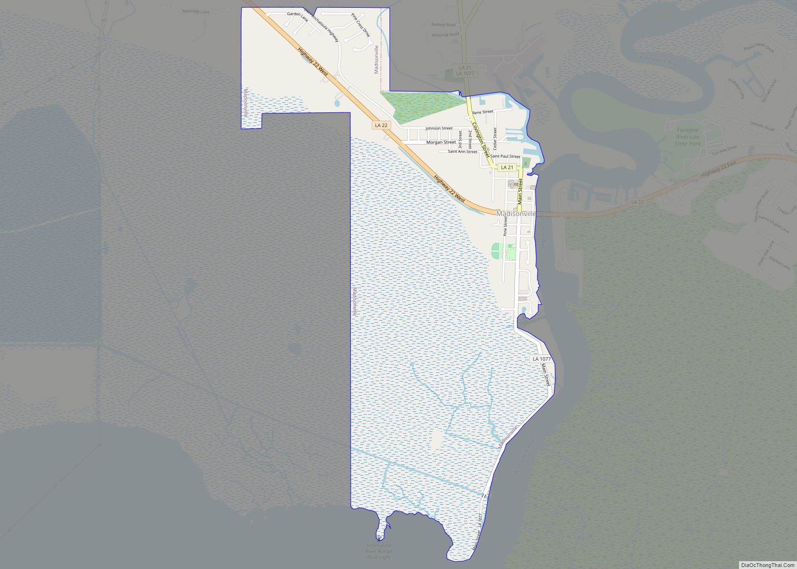 Map of Madisonville town, Louisiana