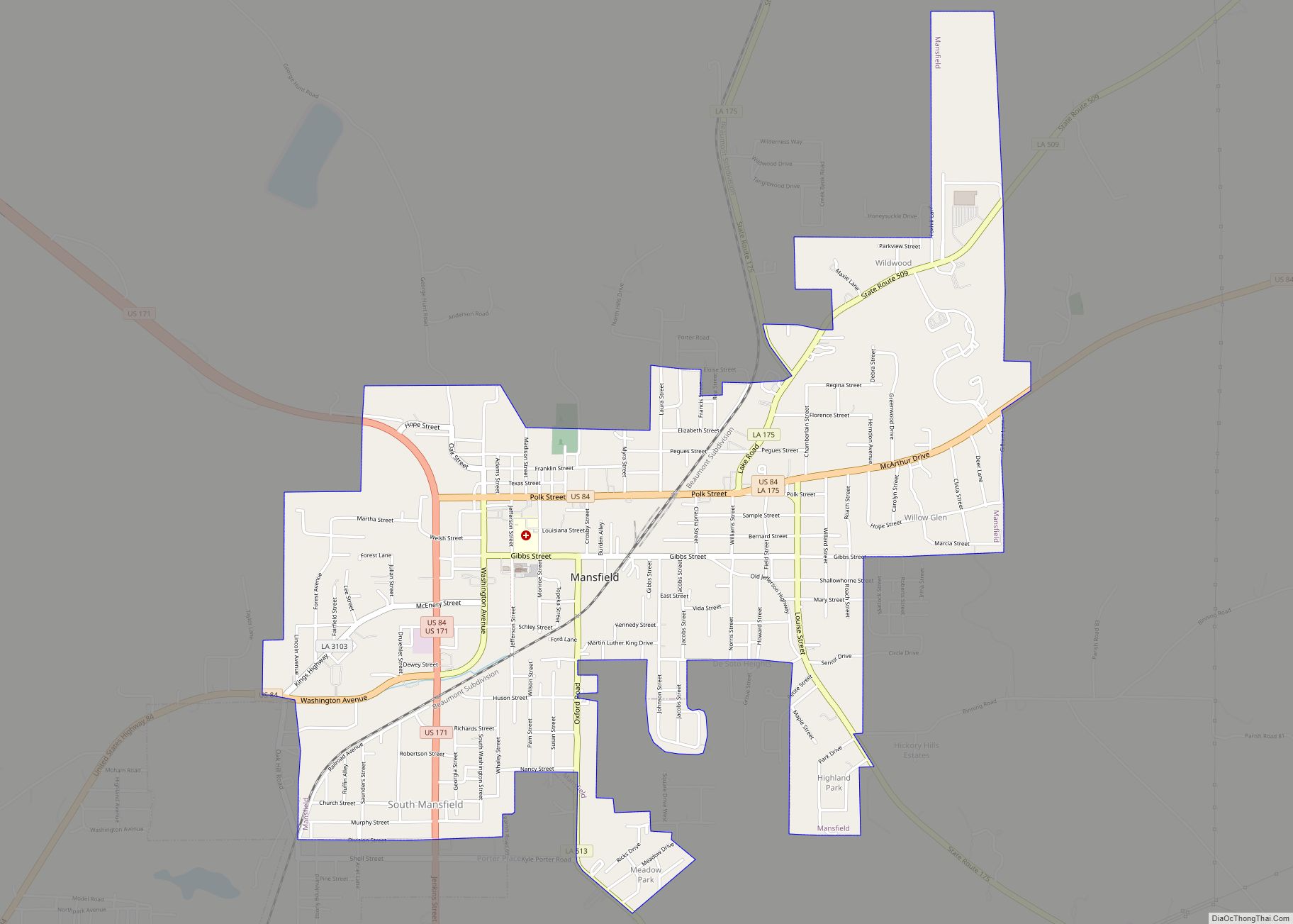 Map of Mansfield city, Louisiana