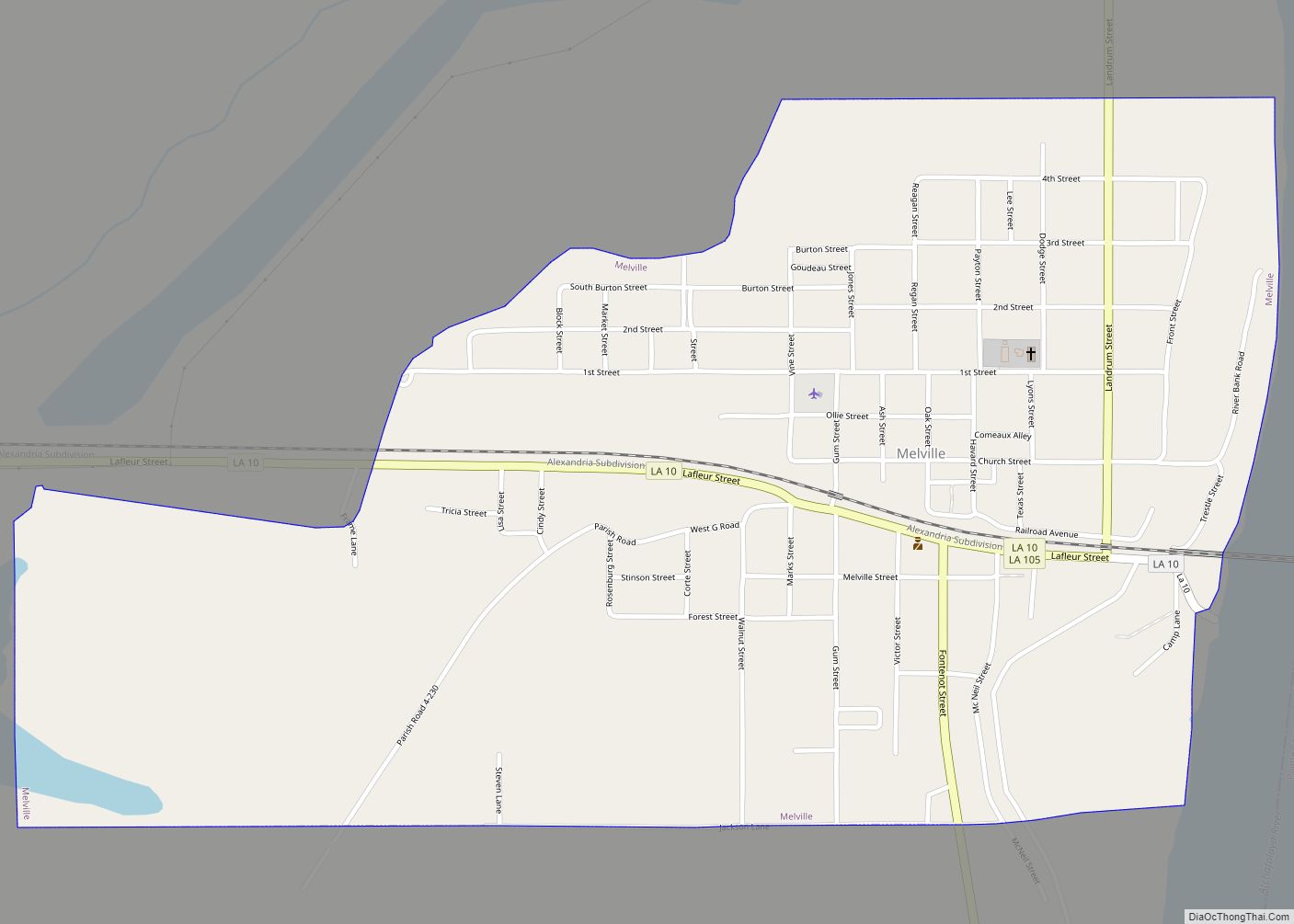 Map of Melville town, Louisiana