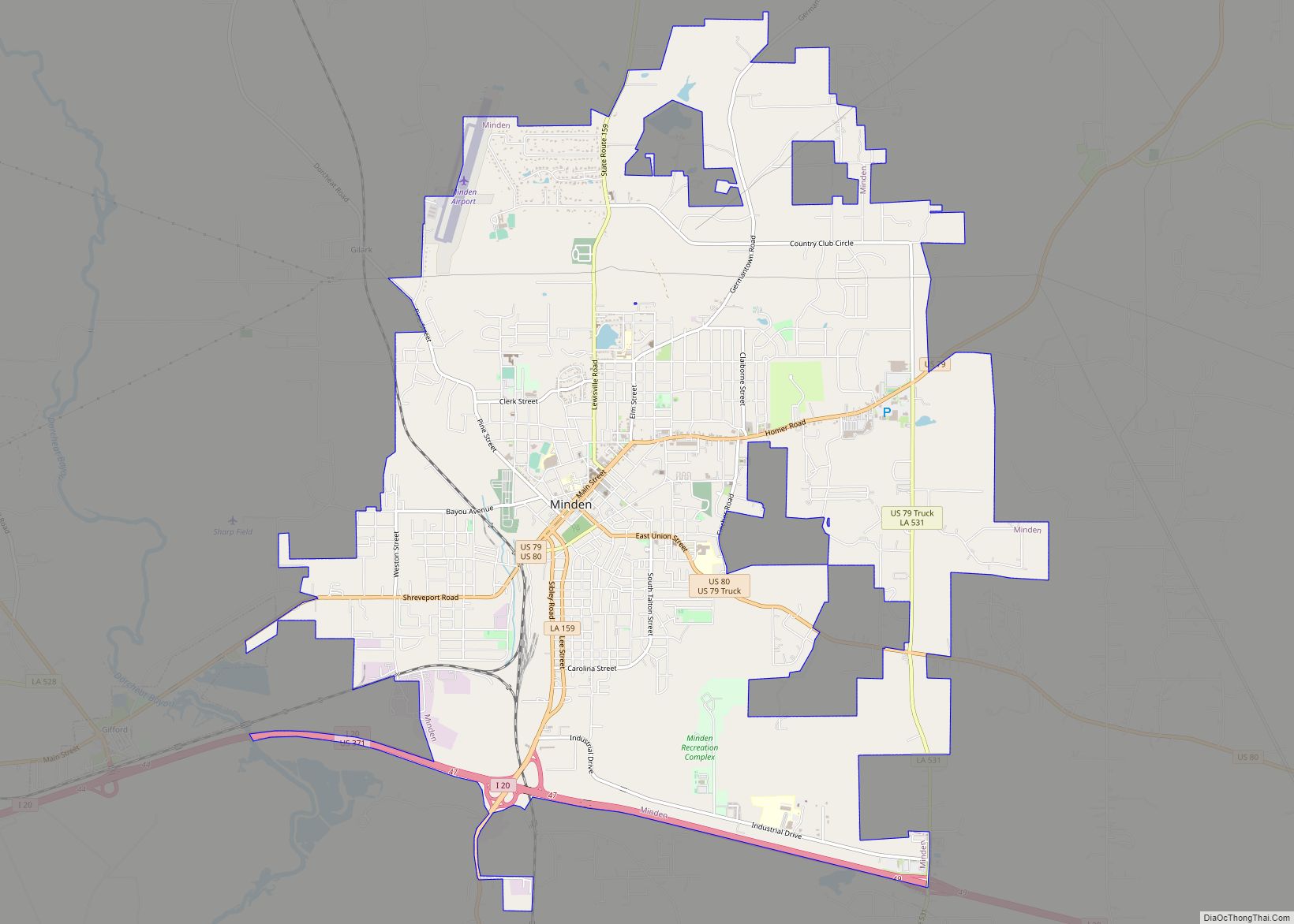 Map of Minden city, Louisiana