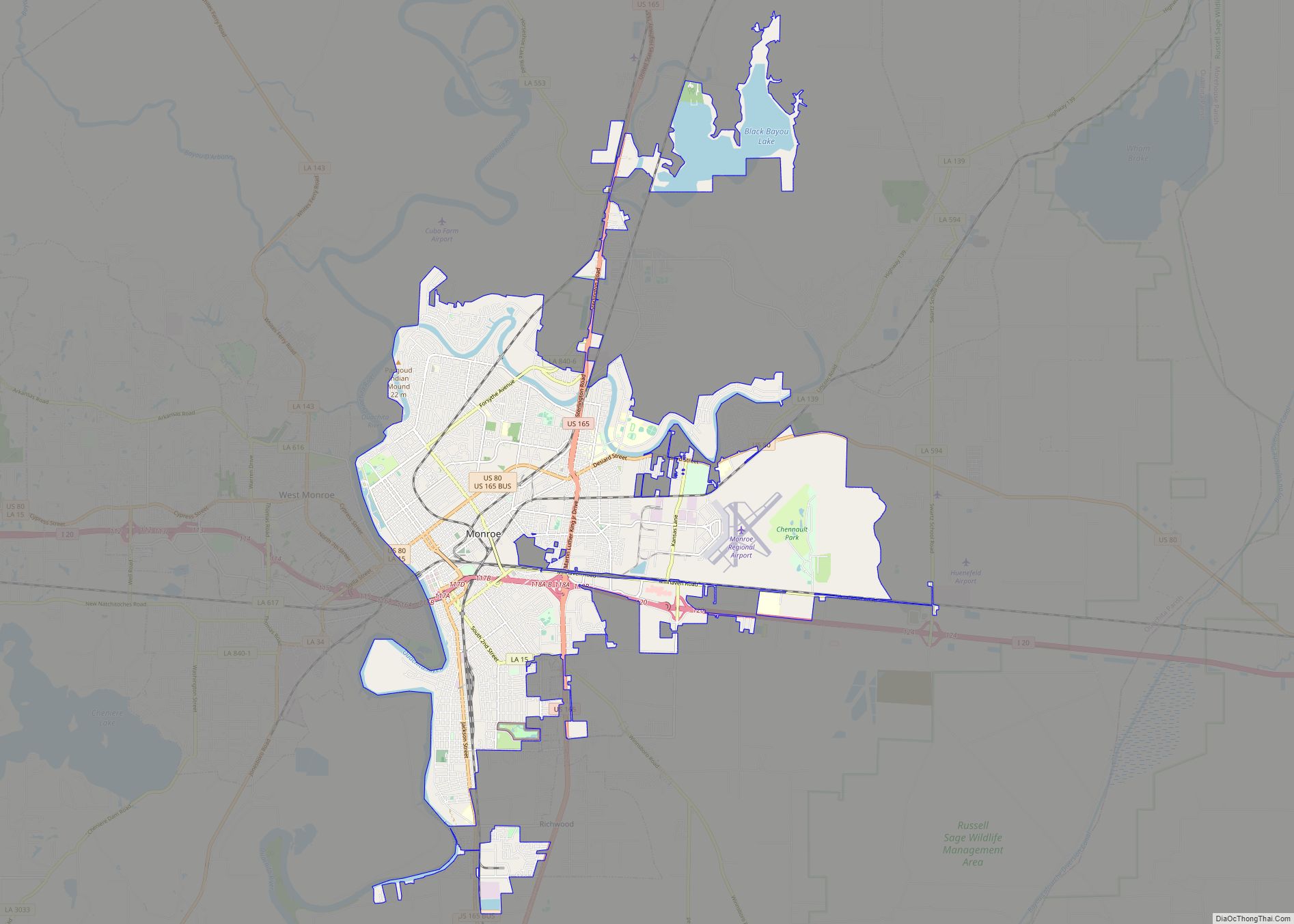 Map of Monroe city, Louisiana