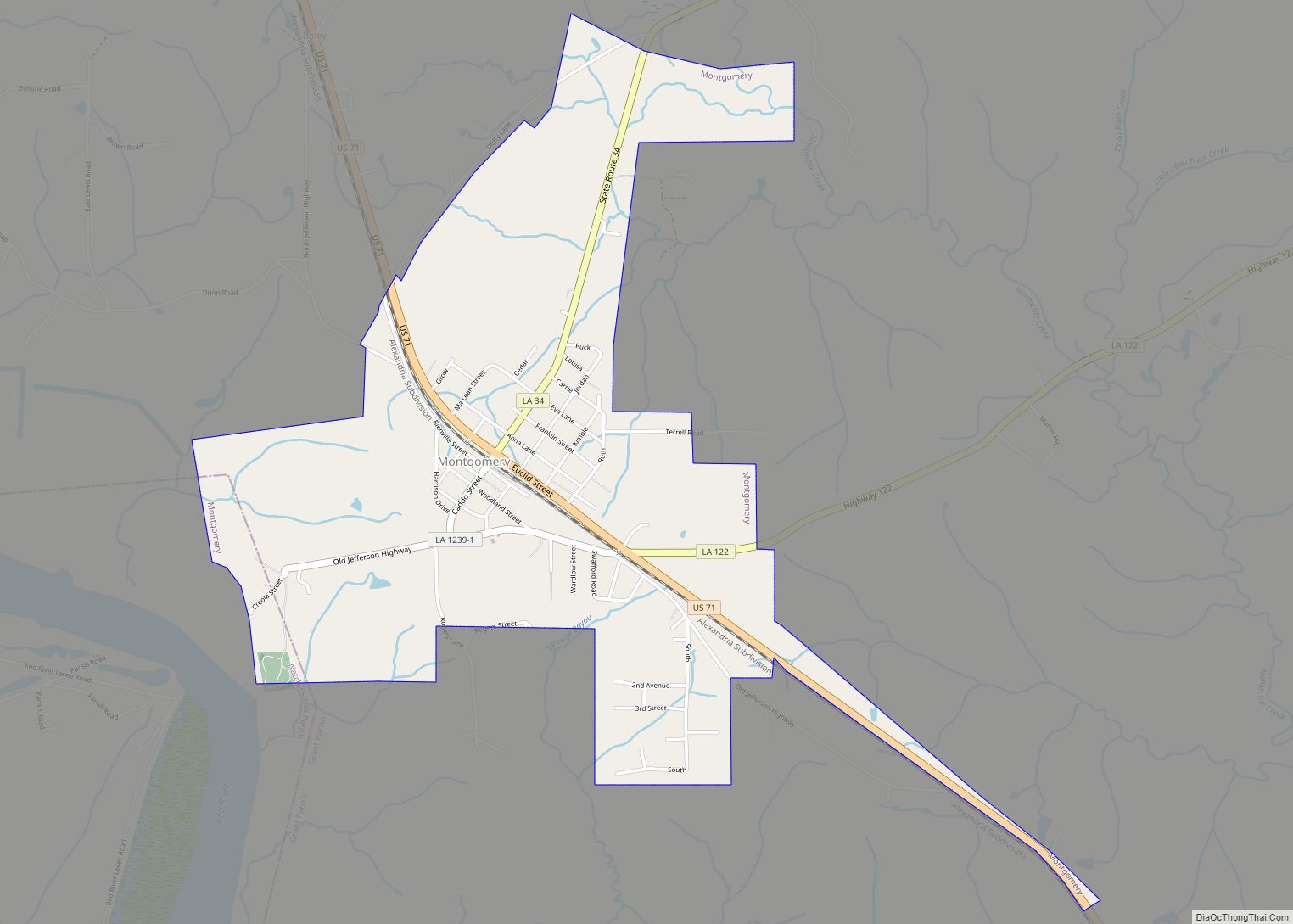 Map of Montgomery town, Louisiana