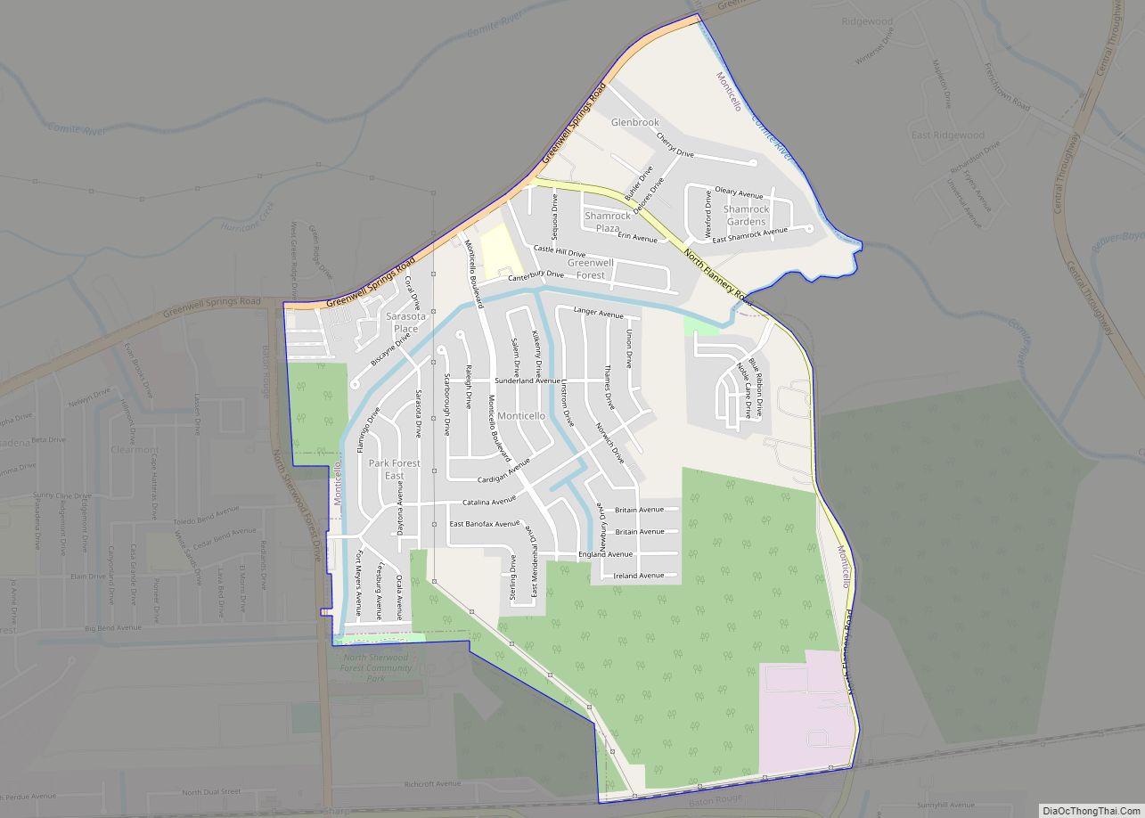 Map of Monticello CDP, Louisiana