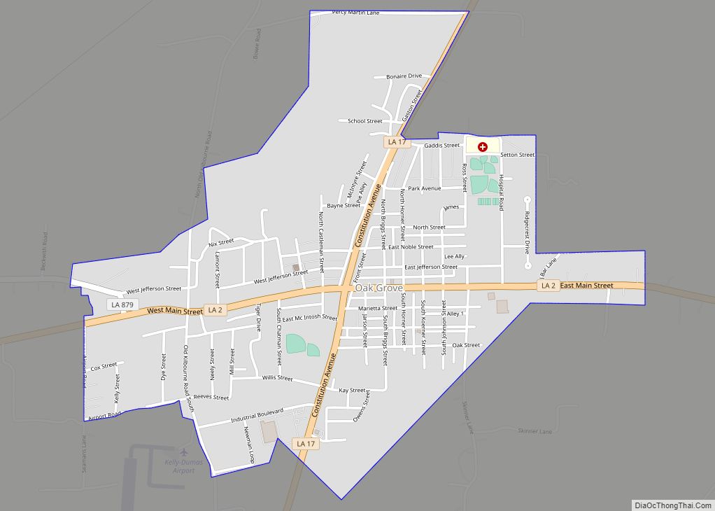 Map of Oak Grove town, Louisiana