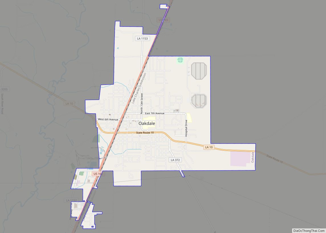 Map of Oakdale city, Louisiana