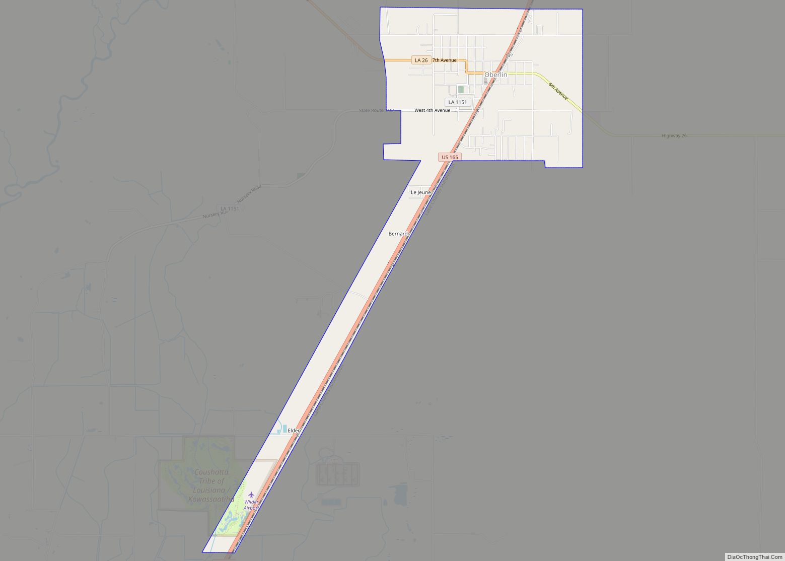 Map of Oberlin town, Louisiana