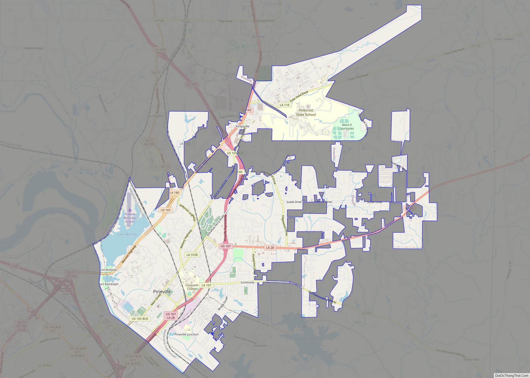 Map of Pineville city, Louisiana