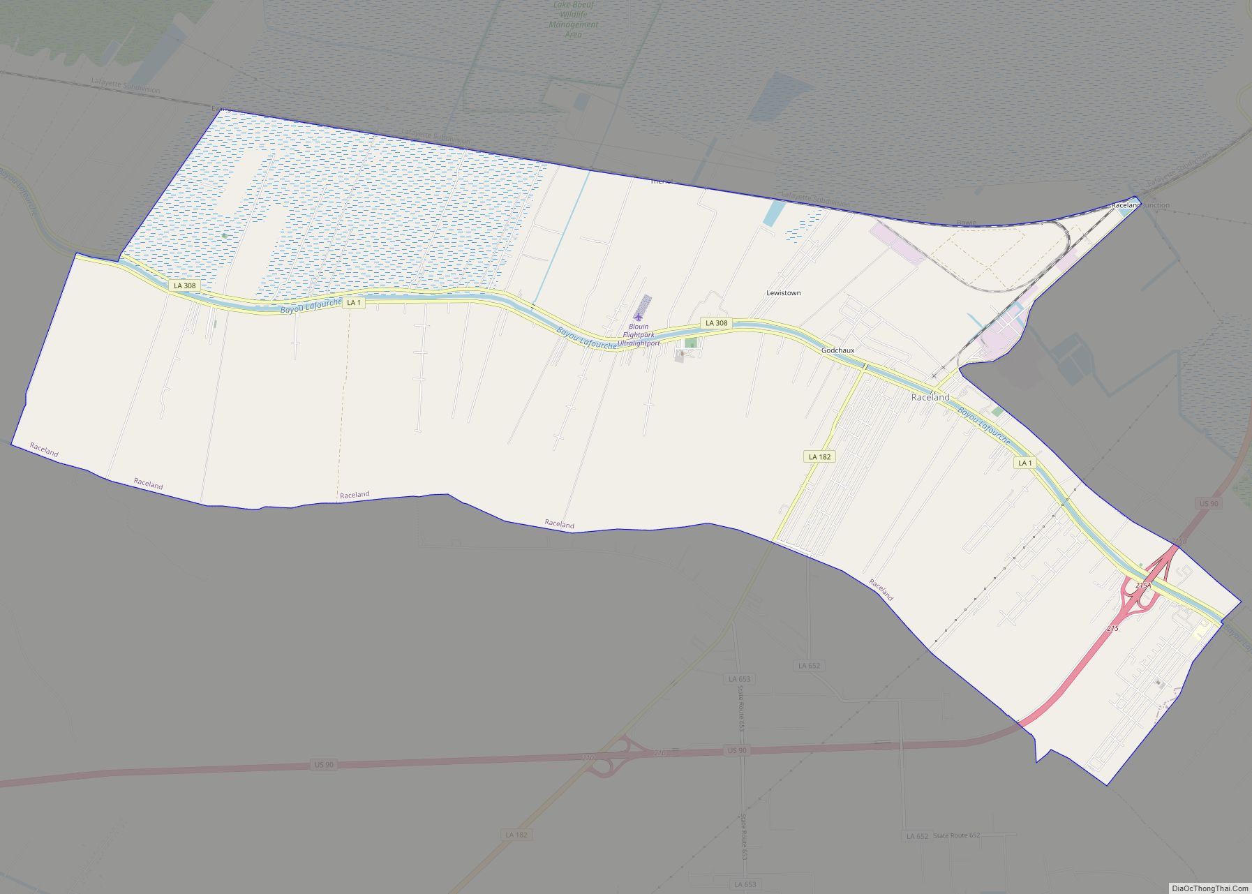 Map of Raceland CDP, Louisiana