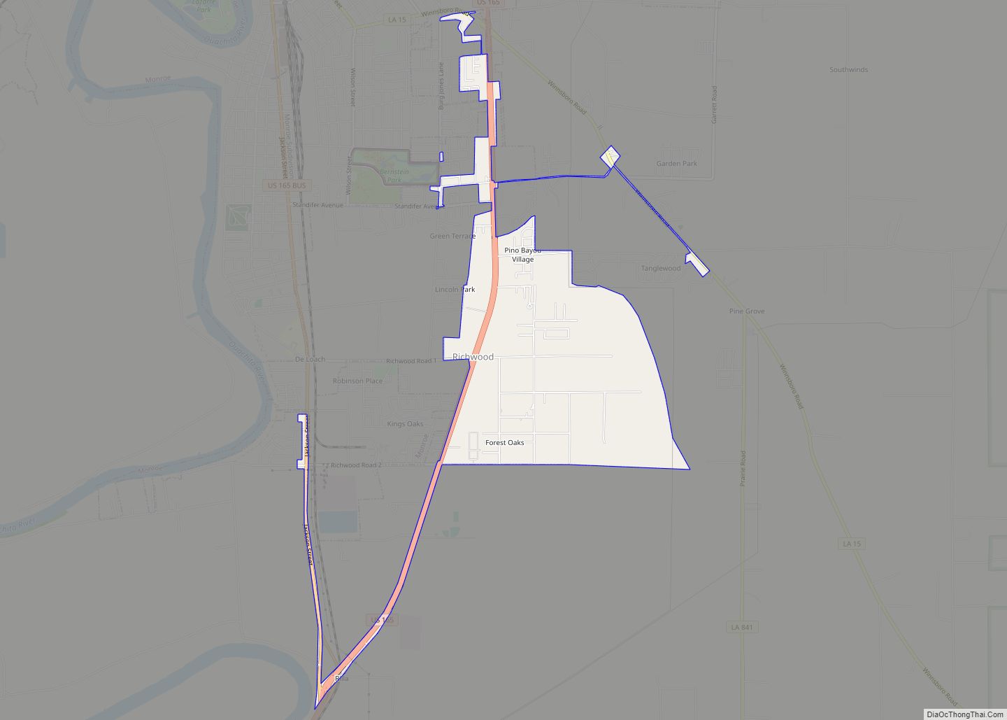 Map of Richwood town, Louisiana