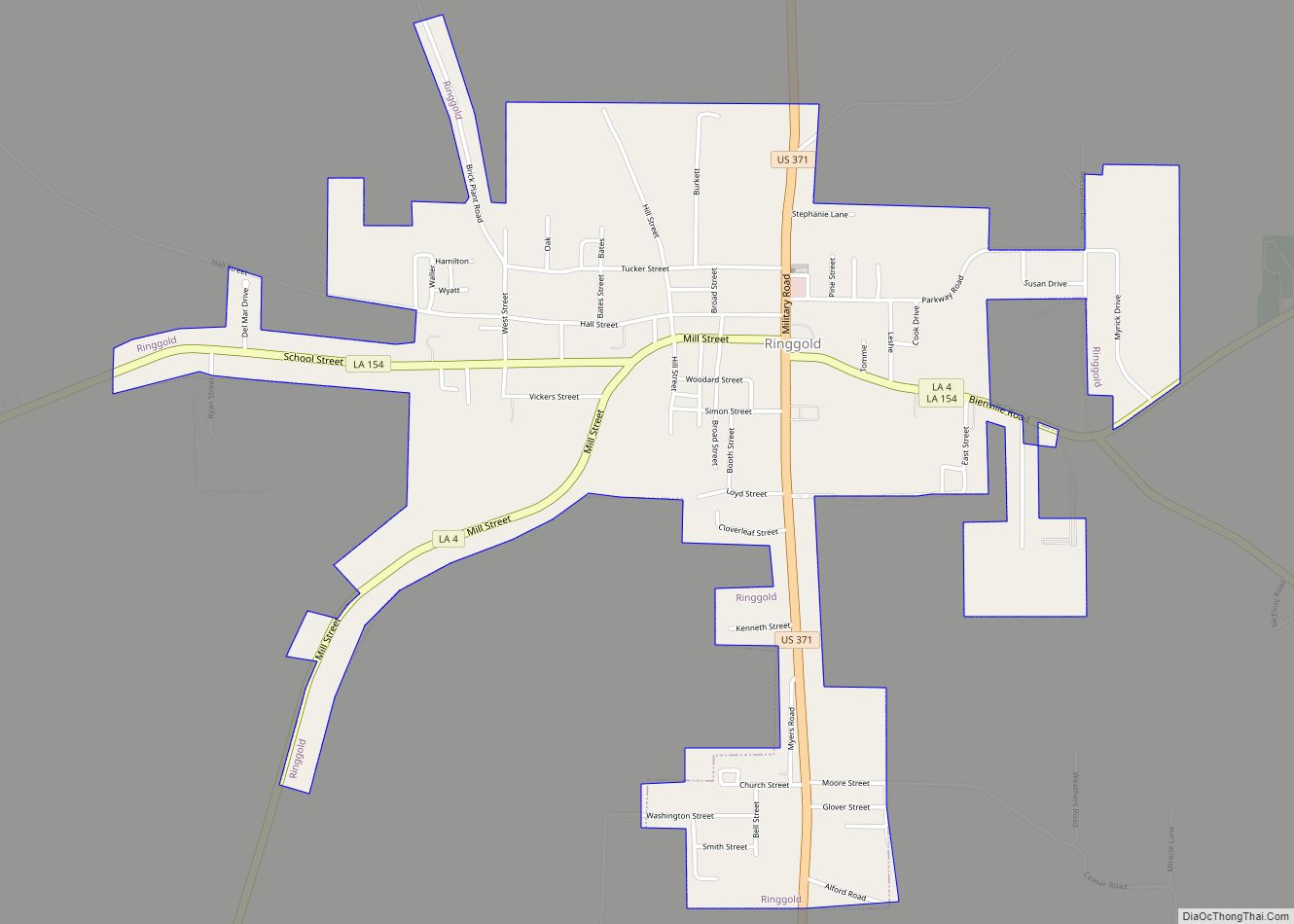 Map of Ringgold town, Louisiana