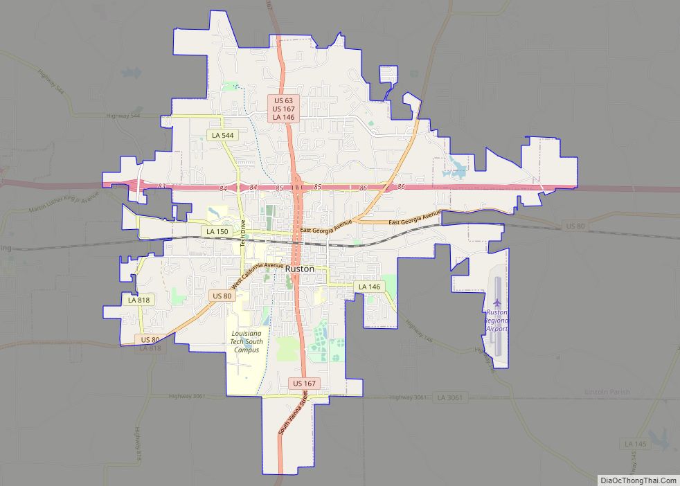 Map of Ruston city, Louisiana