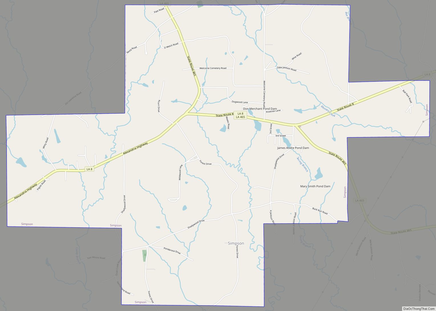 Map of Simpson village, Louisiana