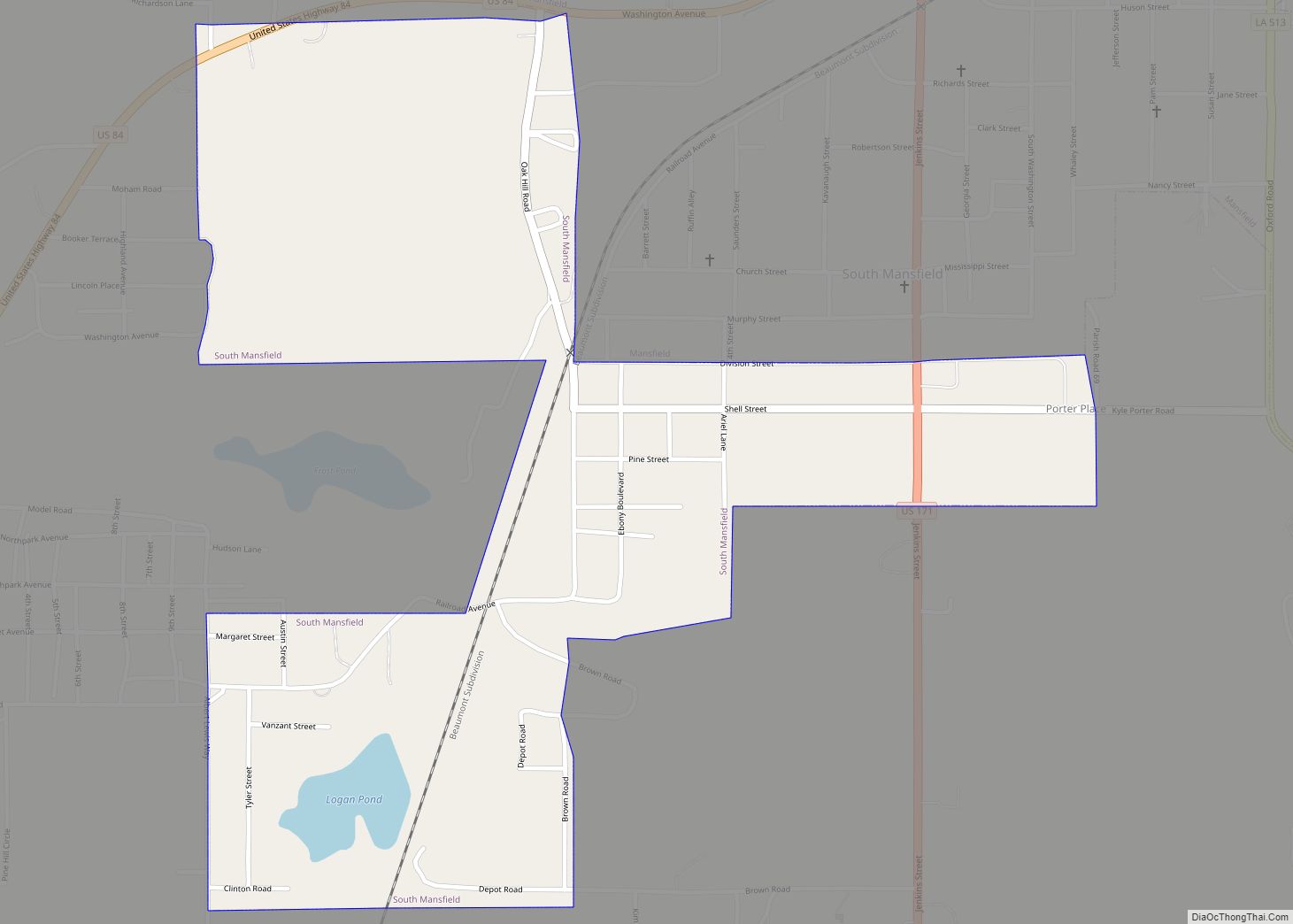 Map of South Mansfield village