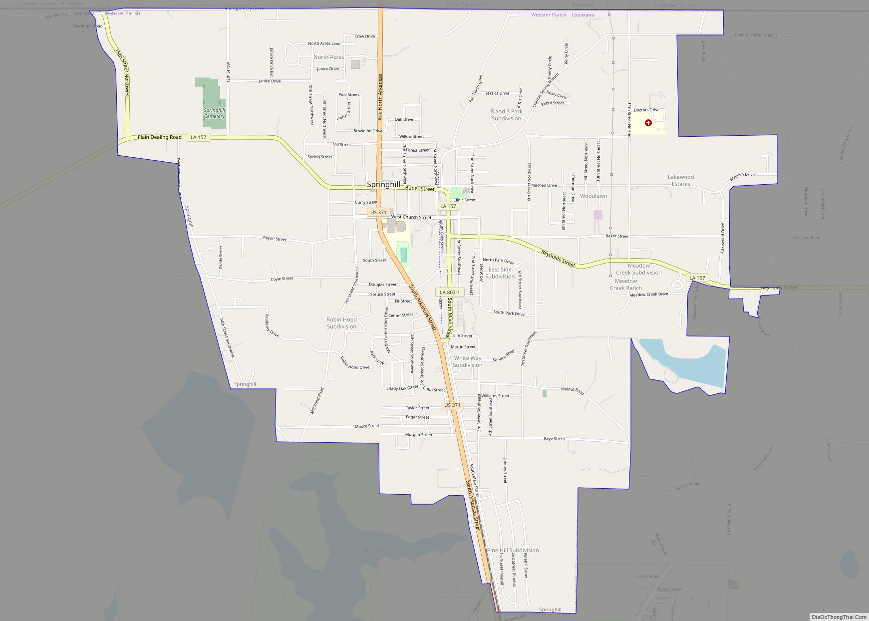 Map of Springhill city, Louisiana