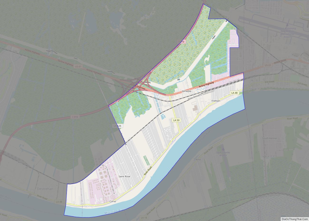 Map of St. Rose CDP, Louisiana