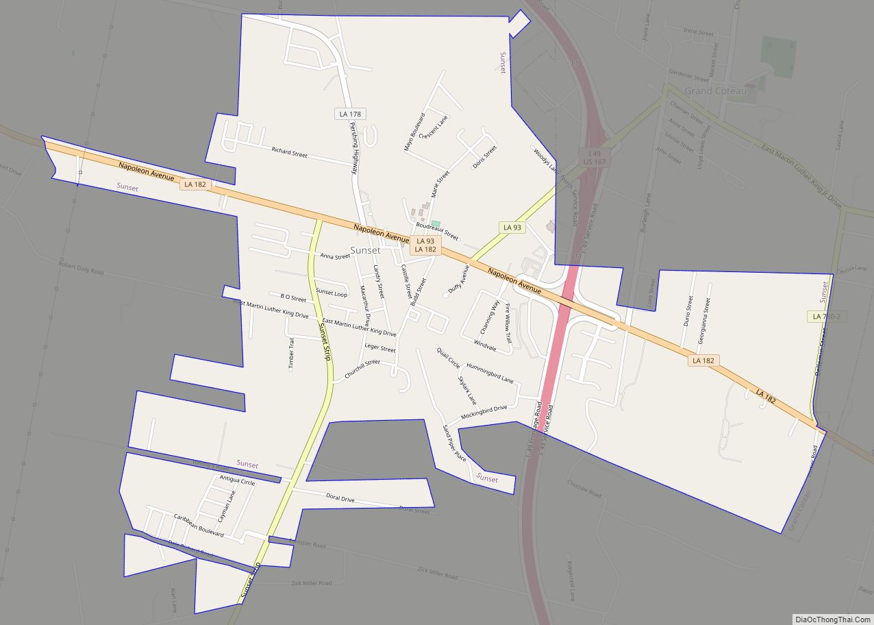 Map of Sunset town, Louisiana