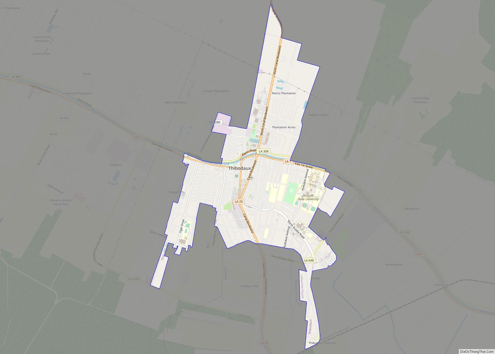 Map of Thibodaux city