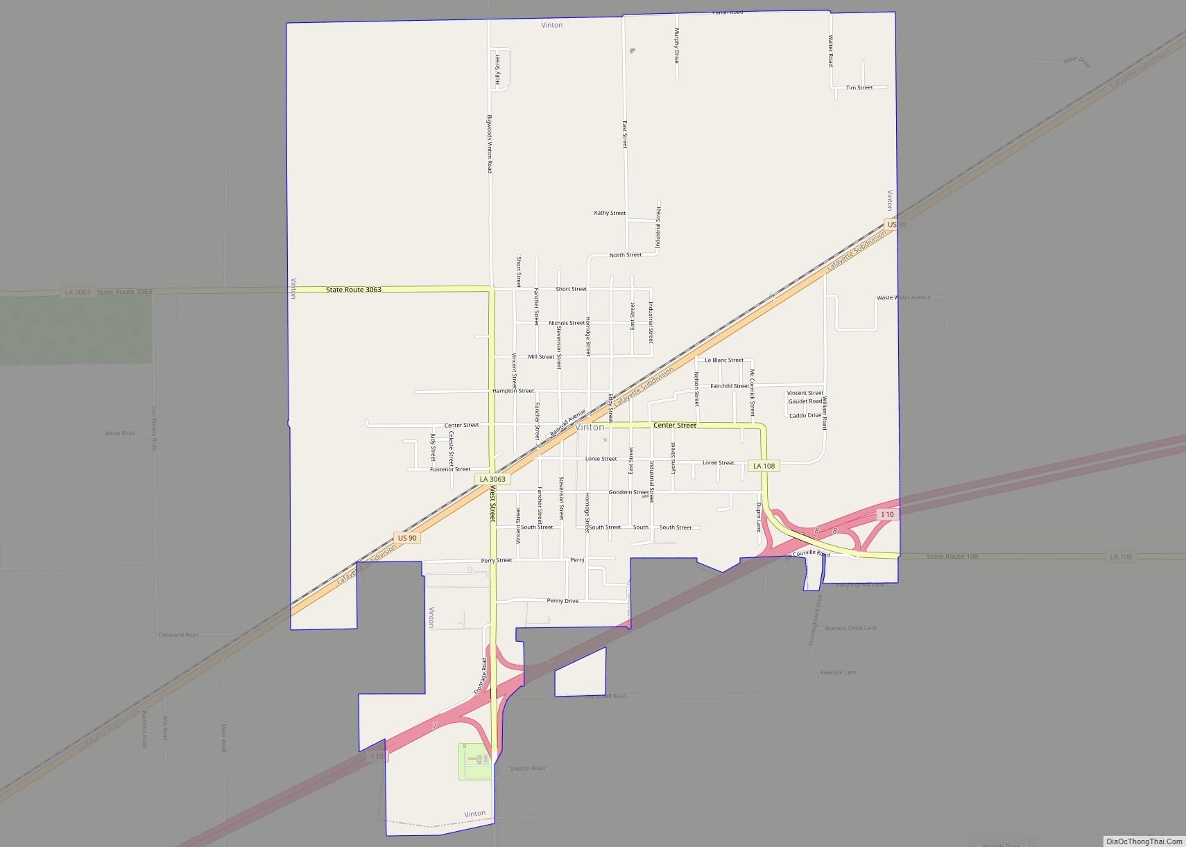 Map of Vinton town, Louisiana