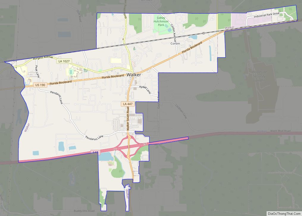 Map of Walker town, Louisiana