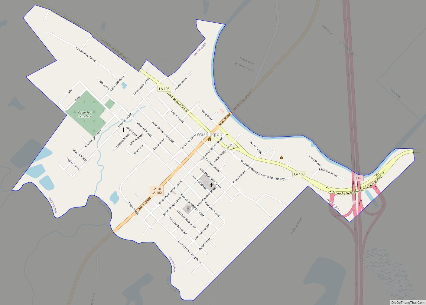 Map of Washington town, Louisiana