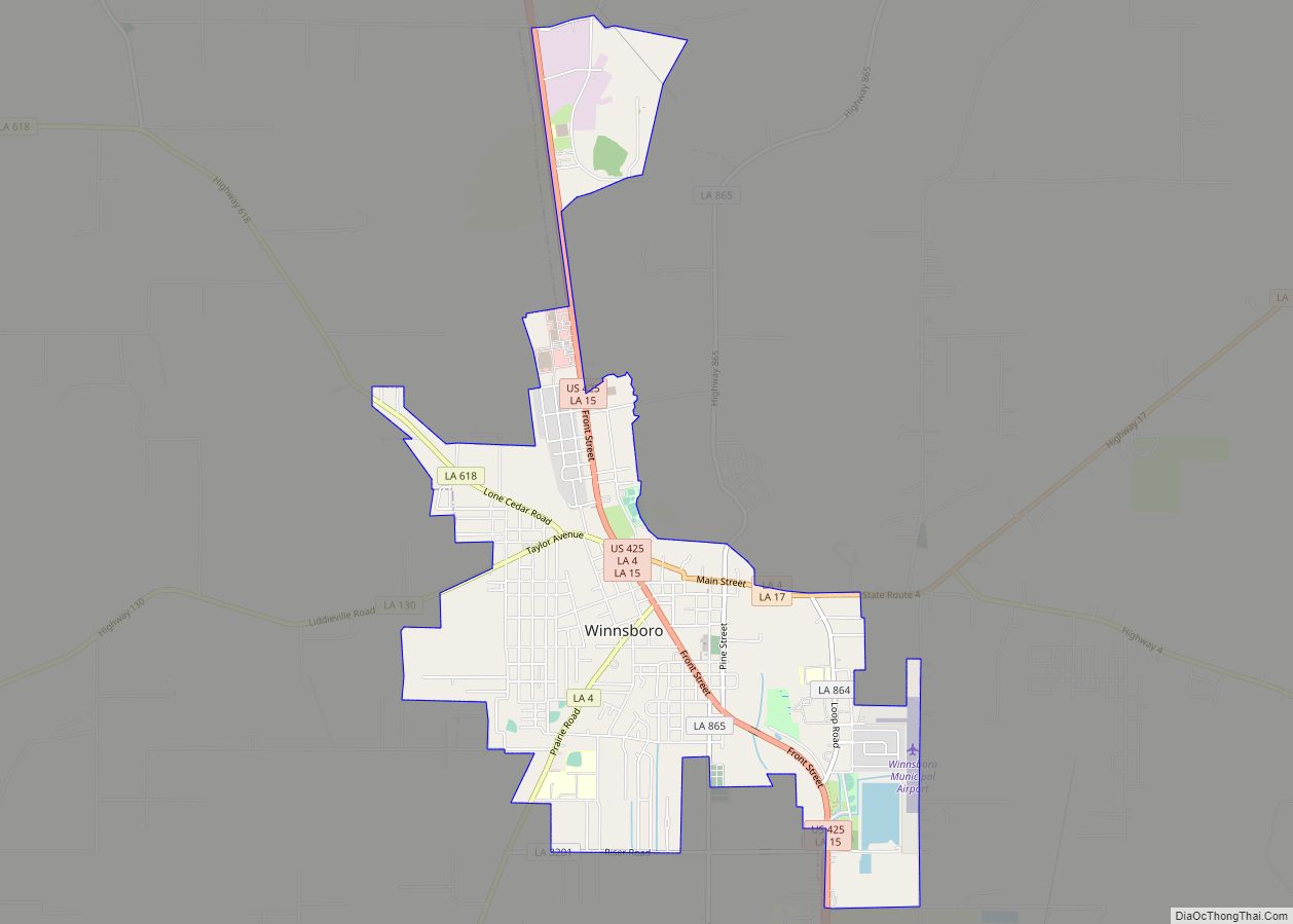 Map of Winnsboro city, Louisiana