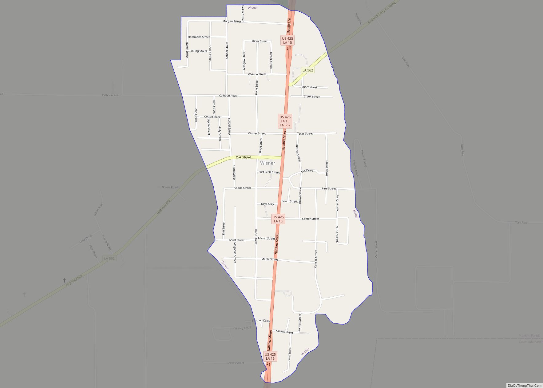 Map of Wisner town, Louisiana