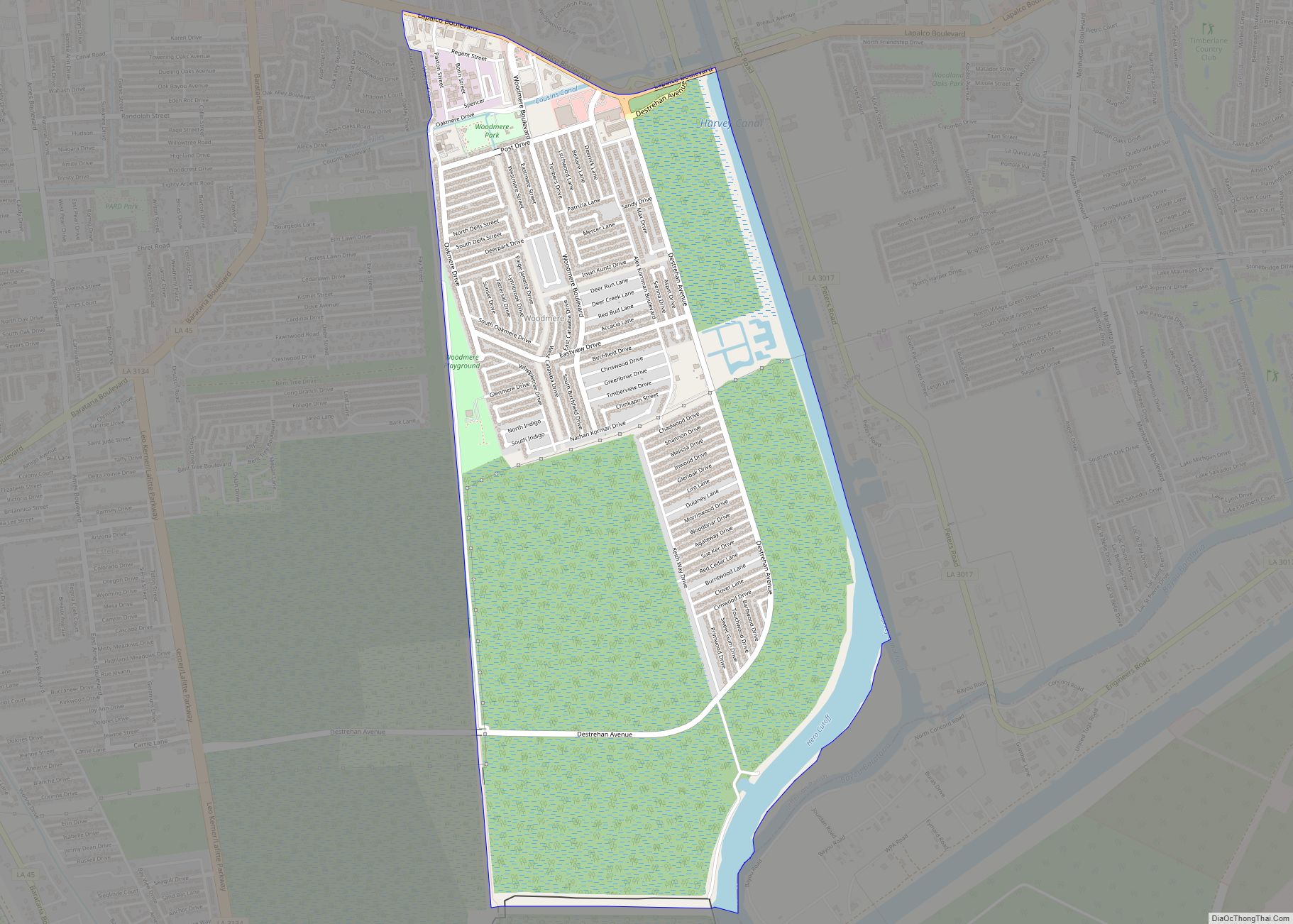 Map of Woodmere CDP, Louisiana