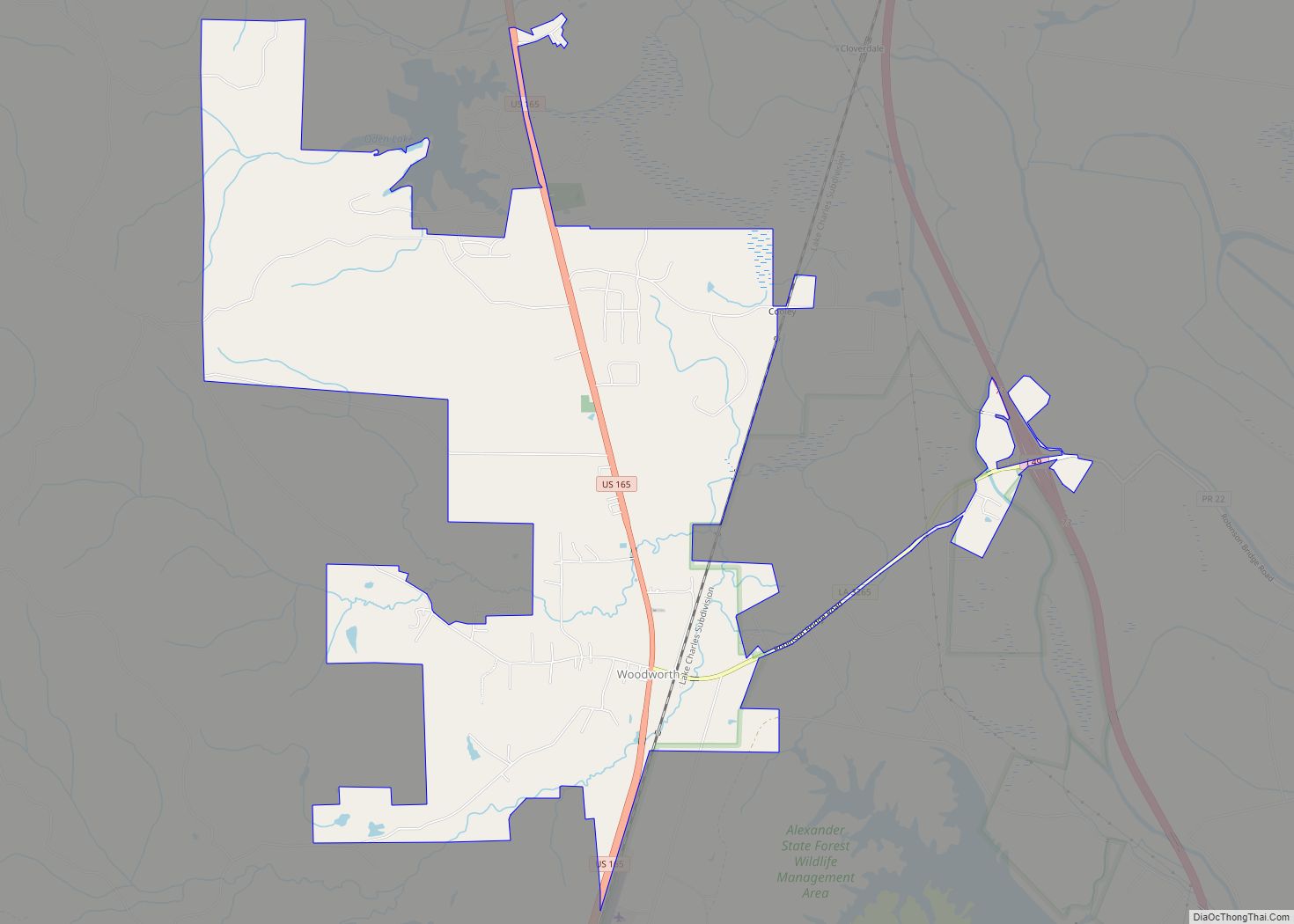 Map of Woodworth town, Louisiana