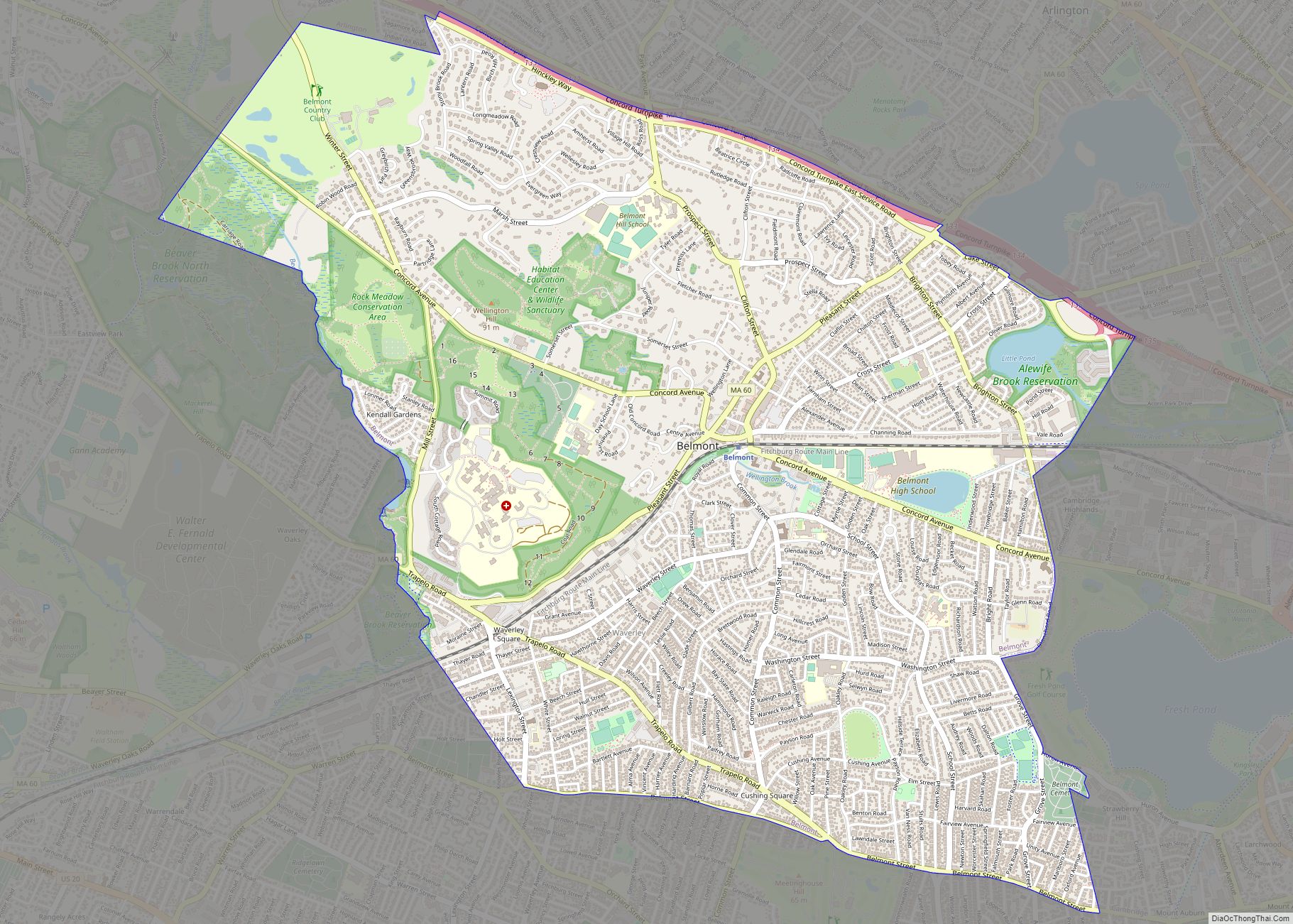 Map of Belmont CDP, Massachusetts