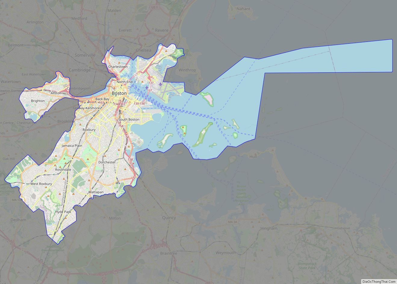 Map of Boston city, Massachusetts