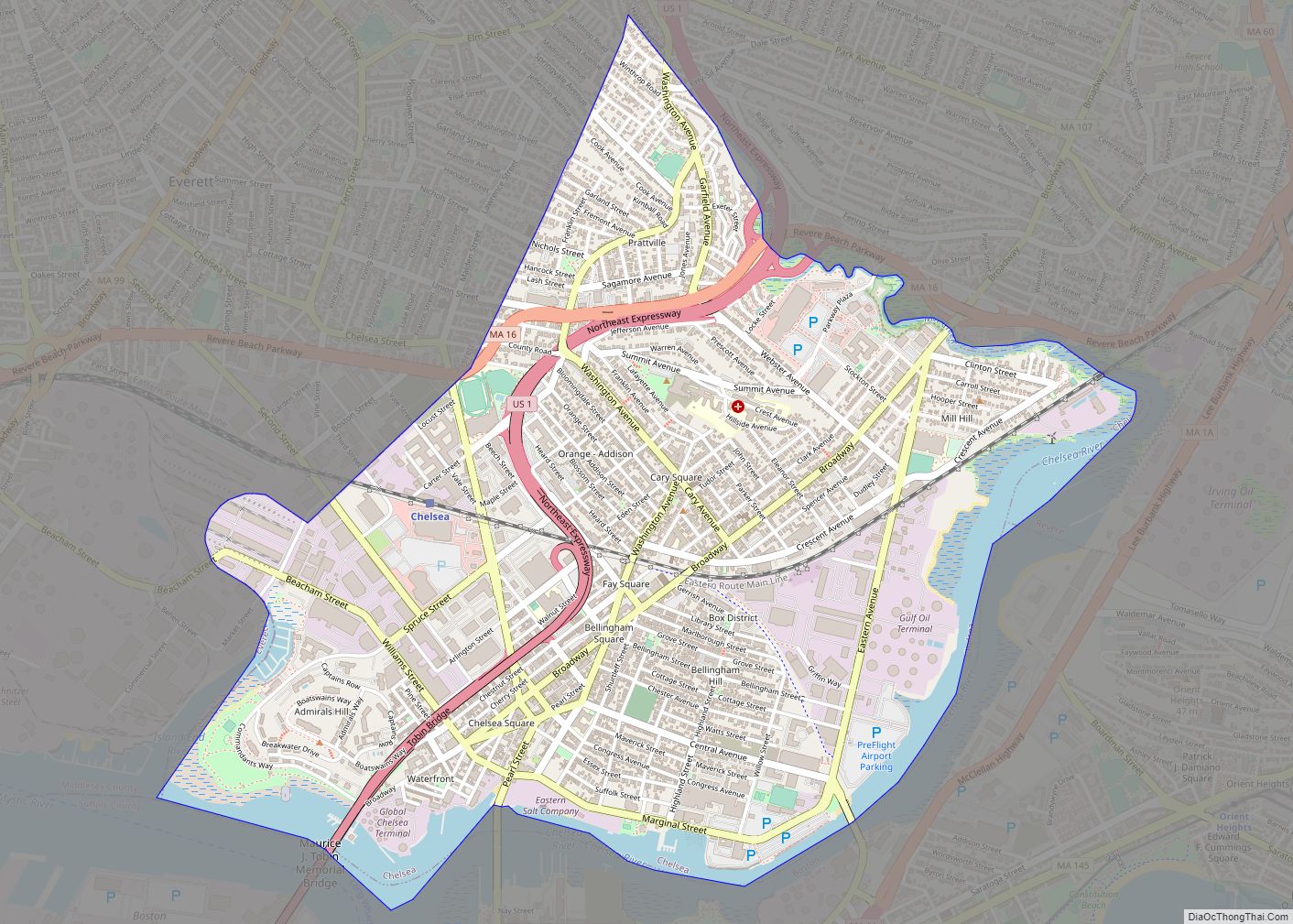 Map of Chelsea city, Massachusetts